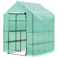 Outsunny Estufa de Jardim Estufa para Plantas com Prateleiras 143x143x195cm Estrutura de Aço Jardinagem Verde(m-8)