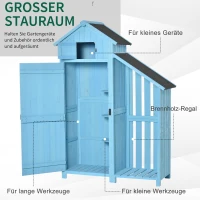 Outsunny Gartenhaus Gerätehaus Geräteschuppen mit Brennholzlagerraum Geräteschuppen mit 3 Ablagen Asphaltdach Tannenholz Himmelblau 130 x 54,5 x 180 cm(m-4)