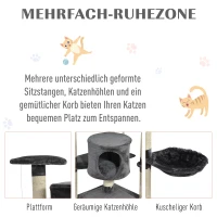 Aosom Kratzbaum mit 2 Hängematten u. 2 Katzenhöhlen inkl. Spielzeug Plüsch Sisalseil Dunkelgrau(m-5)