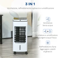 HOMCOM Raffrescatore Evaporativo 3 in1 con Ghiaccio e Umidificatore, 3 Velocità 3 Modalità, Telecomando e Timer, Bianco(m-6)