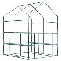Outsunny Estufa de Jardim Estufa para Plantas com Prateleiras 143x143x195cm Estrutura de Aço Jardinagem Verde(m-12)