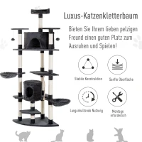 Aosom Kratzbaum mit 2 Hängematten u. 2 Katzenhöhlen inkl. Spielzeug Plüsch Sisalseil Dunkelgrau(m-4)