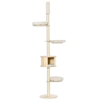 PawHut Kratzbaum Kletterbaum Deckenhoch Katzenbaum mit holz höhenverstellbare Katzenhöhle Sisal Plüsch Creme 50 x 50 x 232-252 cm(m-1)