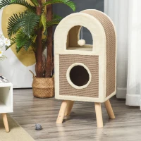 PawHut Cat Tree Cat Cave Cat Scratching Post with Scratch Board Play Balls Cat Bed Scratching Mat Multi-level Chipboard Plush Sisal Coffee 40 x 34 x 91 cm(m-10)