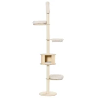 PawHut Kratzbaum Kletterbaum Deckenhoch Katzenbaum mit holz höhenverstellbare Katzenhöhle Sisal Plüsch Creme 50 x 50 x 232-252 cm(m-11)