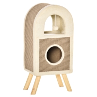 PawHut Cat Tree Cat Cave Cat Scratching Post with Scratch Board Play Balls Cat Bed Scratching Mat Multi-level Chipboard Plush Sisal Coffee 40 x 34 x 91 cm