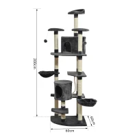 Aosom Kratzbaum mit 2 Hängematten u. 2 Katzenhöhlen inkl. Spielzeug Plüsch Sisalseil Dunkelgrau(m-3)