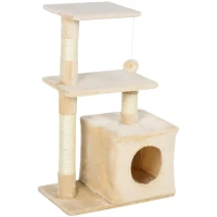 PawHut krabpaal met sisal krabpaal klimboom kattenmeubel krabplank met zacht pluche kattenspeelgoed stabiel E1 klasse spaanplaat beige 50 x 30 x 80 cm(m-1)