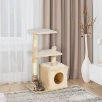 PawHut krabpaal met sisal krabpaal klimboom kattenmeubel krabplank met zacht pluche kattenspeelgoed stabiel E1 klasse spaanplaat beige 50 x 30 x 80 cm(m-10)