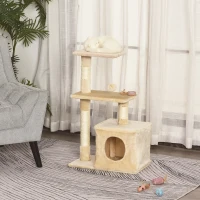 PawHut krabpaal met sisal krabpaal klimboom kattenmeubel krabplank met zacht pluche kattenspeelgoed stabiel E1 klasse spaanplaat beige 50 x 30 x 80 cm(m-2)