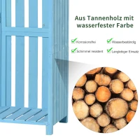 Outsunny Gartenhaus Gerätehaus Geräteschuppen mit Brennholzlagerraum Geräteschuppen mit 3 Ablagen Asphaltdach Tannenholz Himmelblau 130 x 54,5 x 180 cm(m-6)