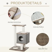 PawHut Kratzbaum mit abziehbarer Abdeckung Katzenhöhle Katzenbaum Kletterbaum für Katzen E1 MDFLeinen Jute Braun+Grau+Weiß 65 x 53 x 87 cm(m-5)