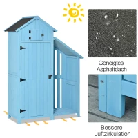 Outsunny Gartenhaus Gerätehaus Geräteschuppen mit Brennholzlagerraum Geräteschuppen mit 3 Ablagen Asphaltdach Tannenholz Himmelblau 130 x 54,5 x 180 cm(m-5)