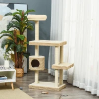 PawHut Katzenkratzbaum Katzenspielzeug Kletterbaum Sisal Polster Liegefläche Sisal samtartiges Polyester Beige+Kaffee 60 x 40 x 135 cm(m-9)