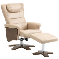 HOMCOM Poltrona Relax com Apoio para os Pés Poltrona Reclinável até 135° e Giratória 360° com Encosto Ajustável 78x83x103cm Bege(m-11)