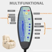 HOMCOM Massagesessel Fernsehsessel Relaxsessel mit Wärmefunktion TV Sessel mit Liegefunktion, Ruhesessel mit Fernbedienung, Becherhalter, Cremeweiß 85 x 94 x 104 cm(m-8)