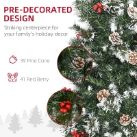 HOMCOM 7 Ft Snow Dipped Artificial Christmas Tree Slim Pencil Xmas Tree with Realistic Branches, Pine Cones, Red Berries, Auto Open, Green(m-5)