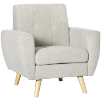 HOMCOM Fauteuil de salon Relax Style scandinave Dossier capitonné en Tissu 85 x 76,5 x 86 cm - Gris Clair et Pieds en Bois(m-1)