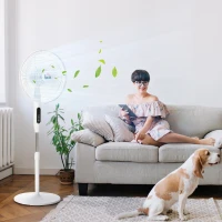 HOMCOM Ventilateur sur pied Ø 42 cm hauteur réglable oscillant silencieux 50 W avec télécommande minuterie 3 modes 3 vitesses blanc(m-10)