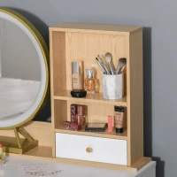 HOMCOM Coiffeuse avec Tabouret Miroir LED intégré - avec rangement 3 tiroirs, 2 niches pieds en métal doré(m-8)