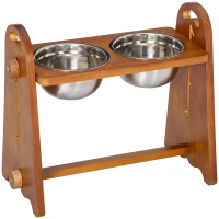 PawHut Comedero Elevado para Perros con 2 Cuencos de 1250 ml y Altura Ajustable de 4 Niveles 49x25x41 cm Marrón(m-1)