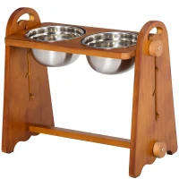 PawHut Comedero Elevado para Perros con 2 Cuencos de 1250 ml y Altura Ajustable de 4 Niveles 49x25x41 cm Marrón(m-11)