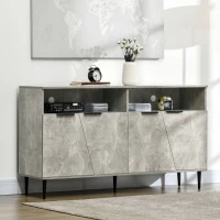 HOMCOM Credenza Moderna con Armadietti a 2 Ante e Mensole Regolabili 147x40x83cm, Effetto Marmo Grigio(m-2)