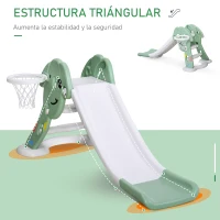 HOMCOM Tobogán Infantil con Canasta de Baloncesto para Niños de 18-48 Meses Juguete Interior y Exterior Carga 25 kg Accesorios Incluidos 68x146x68 cm Verde(m-6)