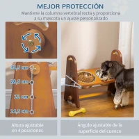 PawHut Comedero Elevado para Perros con 2 Cuencos de 1250 ml y Altura Ajustable de 4 Niveles 49x25x41 cm Marrón(m-6)
