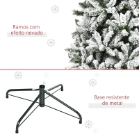 HOMCOM Árvore de Natal Artificial 225 cm com Neve Ignífugo com 1300 Ramos Folhas de PVC Base Dobrável Verde(m-8)