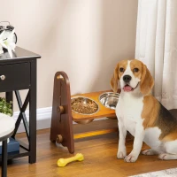 PawHut Comedero Elevado para Perros con 2 Cuencos de 1250 ml y Altura Ajustable de 4 Niveles 49x25x41 cm Marrón(m-2)