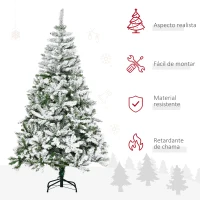 HOMCOM Árvore de Natal Artificial 180cm com Neve Ignífugo com 750 Ramos Folhas de PVC Base Dobrável Verde(m-4)