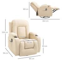 HOMCOM Massagesessel Fernsehsessel Relaxsessel mit Wärmefunktion TV Sessel mit Liegefunktion, Ruhesessel mit Fernbedienung, Becherhalter, Cremeweiß 85 x 94 x 104 cm(m-3)