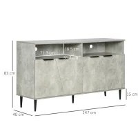 HOMCOM Credenza Moderna con Armadietti a 2 Ante e Mensole Regolabili 147x40x83cm, Effetto Marmo Grigio(m-3)