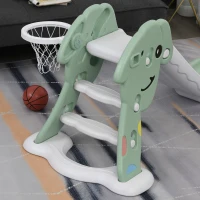 HOMCOM Tobogán Infantil con Canasta de Baloncesto para Niños de 18-48 Meses Juguete Interior y Exterior Carga 25 kg Accesorios Incluidos 68x146x68 cm Verde(m-9)