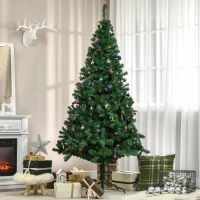 HOMCOM Árvore de Natal Artificial 210cm Ignífugo com 1036 Ramos 53 Decorações Folhas de PVC e Suporte Metálico Verde(m-2)