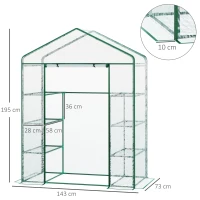 Outsunny Estufa de Jardim com 8 Prateleiras Cobertura de PVC e Estrutura de Aço 143x73x195 cm Transparente e Verde(m-3)