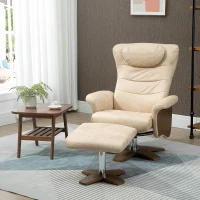 HOMCOM Poltrona Relax com Apoio para os Pés Poltrona Reclinável até 135° e Giratória 360° com Encosto Ajustável 78x83x103cm Bege(m-2)