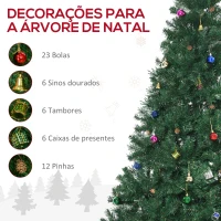 HOMCOM Árvore de Natal Artificial 210cm Ignífugo com 1036 Ramos 53 Decorações Folhas de PVC e Suporte Metálico Verde(m-5)