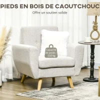 HOMCOM Fauteuil de salon Relax Style scandinave Dossier capitonné en Tissu 85 x 76,5 x 86 cm - Gris Clair et Pieds en Bois(m-5)