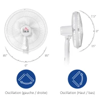 HOMCOM Ventilateur sur pied Ø 42 cm hauteur réglable oscillant silencieux 50 W avec télécommande minuterie 3 modes 3 vitesses blanc(m-7)