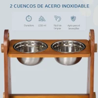 PawHut Comedero Elevado para Perros con 2 Cuencos de 1250 ml y Altura Ajustable de 4 Niveles 49x25x41 cm Marrón(m-5)