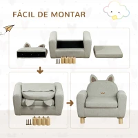 HOMCOM Poltrona Infantil Mini Sofá para Crianças acima de 3 Anos com Assento Acolchoado Apoio para os Braços 60x42x50cm Cinza(m-7)