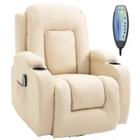 HOMCOM Massagesessel Fernsehsessel Relaxsessel mit Wärmefunktion TV Sessel mit Liegefunktion, Ruhesessel mit Fernbedienung, Becherhalter, Cremeweiß 85 x 94 x 104 cm(m-11)