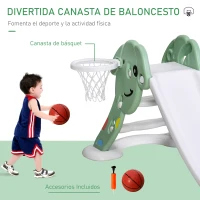 HOMCOM Tobogán Infantil con Canasta de Baloncesto para Niños de 18-48 Meses Juguete Interior y Exterior Carga 25 kg Accesorios Incluidos 68x146x68 cm Verde(m-4)