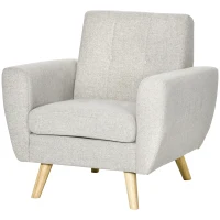 HOMCOM Fauteuil de salon Relax Style scandinave Dossier capitonné en Tissu 85 x 76,5 x 86 cm - Gris Clair et Pieds en Bois(m-10)
