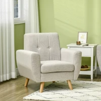 HOMCOM Fauteuil de salon Relax Style scandinave Dossier capitonné en Tissu 85 x 76,5 x 86 cm - Gris Clair et Pieds en Bois(m-9)
