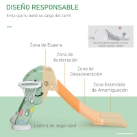HOMCOM Tobogán Infantil con Canasta de Baloncesto para Niños de 18-48 Meses Juguete Interior y Exterior Carga 25 kg Accesorios Incluidos 68x146x68 cm Verde(m-5)