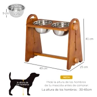PawHut Comedero Elevado para Perros con 2 Cuencos de 1250 ml y Altura Ajustable de 4 Niveles 49x25x41 cm Marrón(m-3)