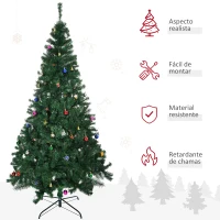HOMCOM Árvore de Natal Artificial 210cm Ignífugo com 1036 Ramos 53 Decorações Folhas de PVC e Suporte Metálico Verde(m-6)